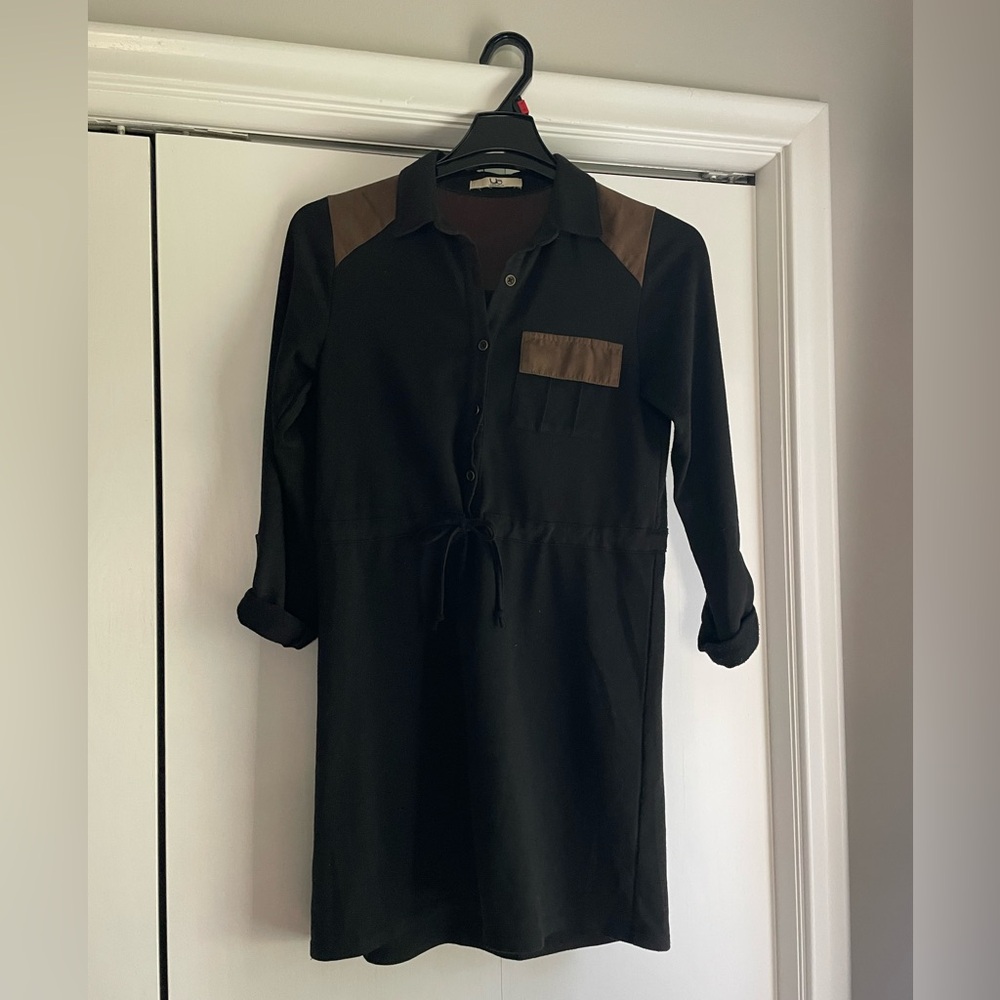 Black and Brown Button-Up Dress